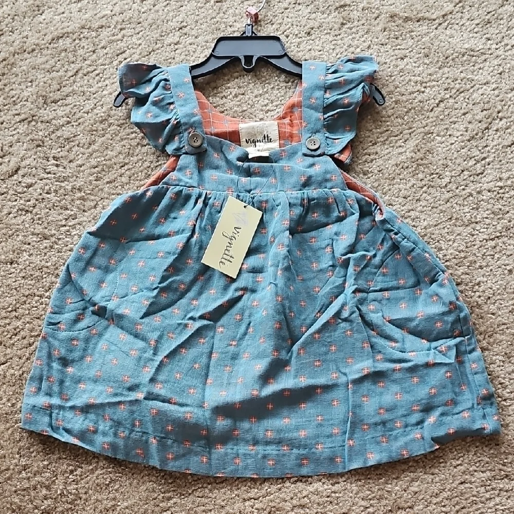 Vignette Blue Orange Opal Dress Size 2 Cotton